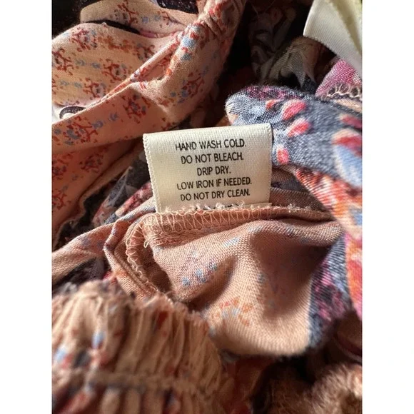 Blue Rain Floral Wide Leg Palazzo Pants Smocked Waist Pink Boho Size Small - Picture 10 of 10